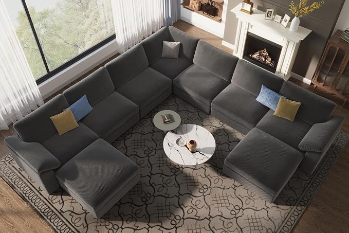EASE MOOSE Oversized Modular Sectional Sofa with Ottoman, Modern Wide Deep Modular Cloud Couch, U Shaped Couch for Big Spaces Living Room,Dark Grey
