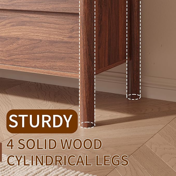 CHUWELL 3-Piece Bedroom Dresser Set-6 Drawer Dresser & 2 Nightstands,47" Wide Walnut Dresser and Night Stands with Solid Wood Cylindrical Legs