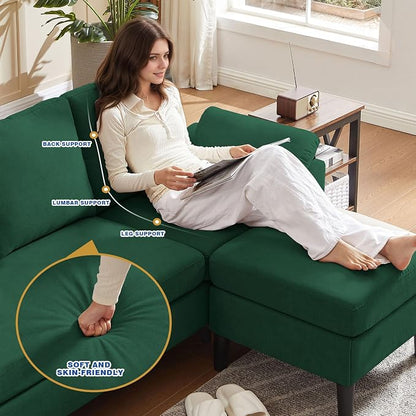 80" Convertible Sectional Sofa, Modern Linen Small L Shaped Couch with Reversible Chaise and Storage Ottoman, 3-Seat Sofa Couches for Living Room, Office, Apartment, Green