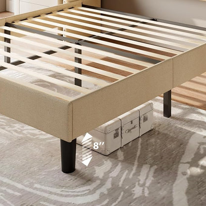 Feonase Full Size Bed Frame with Luxury Wingback and Fast Charging Station,Full Upholstered Button Tufted Storage Headboard Platform Bed, Sturdy Wooden Slats Support, Noise-Free, Easy Assembly, Beige