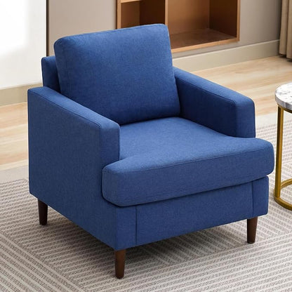 Weture Mid-Century Accent Chair,Modern Linen Fabric Armchair for Living Room,Comfy Upholstered Reading Accent Chairs for Bedroom,Single Sofa Chair with Wood Legs (Blue, 1 Pack)