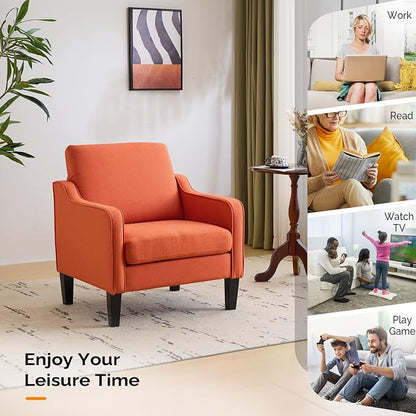 VINGLI Accent Chairs Set of 2 Living Room Chairs Burnt Orange Reading Chair for Bedroom Scooped Arm Chair Mid Century Modern Accent Chairs Upholstered Comfy Chair for Apartment, Waiting Room