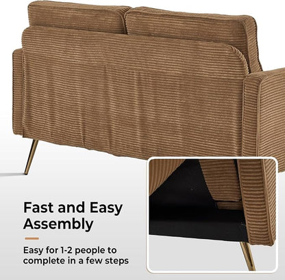 VINGLI 56" Modern Khaki Loveseat,Small Corduroy Sofa Couch Deep Seat for Living Room,2-Seater Loveseat Sofa for Bedroom,Apartment,Office,Dorm,Small Space