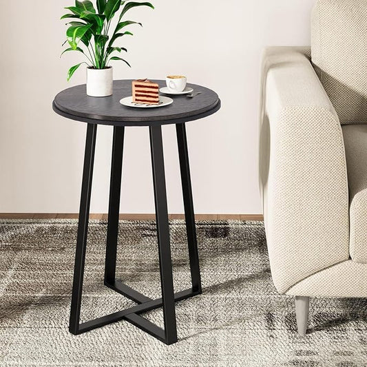 Dorriss Round End Table, Small Side Table Grey Color MDF Top, Metal Frame Black, Tall End Side Table for Bed Room, Coffee Tea End Table for Living Room(Round Grey)