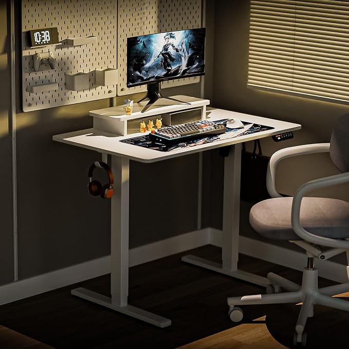 Electric Standing Desk,40x24 Inches Adjustable Height Stand up Desk, Sit Stand Home Office Desk with Splice Board, 3 Preset Heights,Equipped with Hooks,Ergonomic Computer Desk Workstation，White