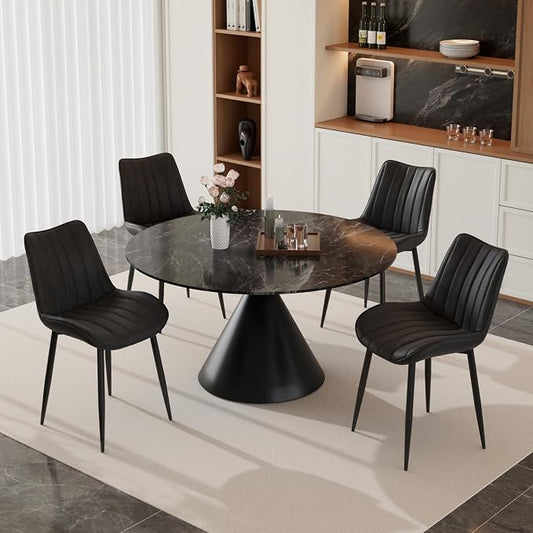 VECELO Dining Chairs Set of 4, Velvet Fabric & Metal Frame, Mordern Style for Kitchen, Living Room,Offcie, Black