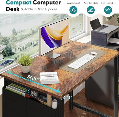 OLIXIS Small Computer Desk, 40 Inch Home Office Desks, Writing Study Craft Work Gaming Table, Computer Workstation for Bedroom Small Spaces with Storage Bag, Rustic Brown