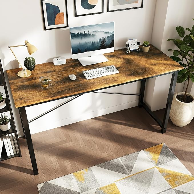 Sweetcrispy 32 Inch Small Computer Desk, Home Office Desk, Small Study Workstation for Bedroom, Study Table with X-Shaped, Modern Simple Gaming Table, Rustic Brown
