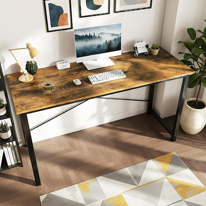 Sweetcrispy 32 Inch Small Computer Desk, Home Office Desk, Small Study Workstation for Bedroom, Study Table with X-Shaped, Modern Simple Gaming Table, Rustic Brown