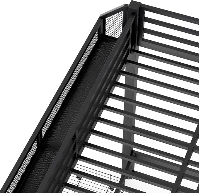 Ball & Cast Twin Over Twin Metal Bunk Bed with Storage, Black | Shelves, Drawers, USB Ports, LED Lights, Converts to Sofa for Kids, Guardrails and Ladders, No Box Spring Required, Teens
