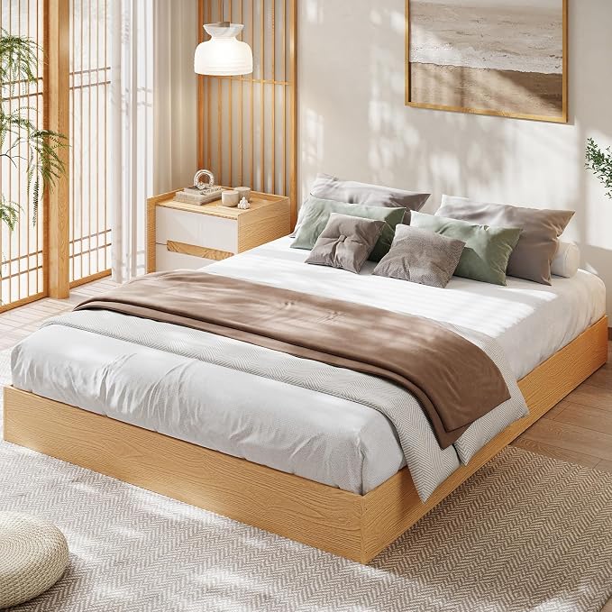 Garvee Wood Platform Bed Frame, Full Size Low Profile Bed Frame Without Headboard, Wood Slat Support, No Box Spring Needed, Easy Assembly