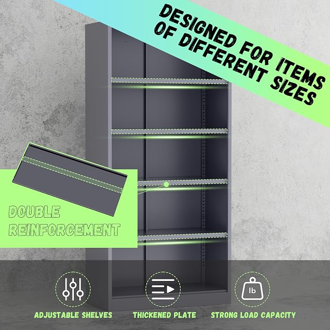 Bonusall 72" Metal Garage Storage Cabinet， Heavy-Duty Steel Cabinet with 2 Locking Doors & 4 Adjustable Shelves for Home, Office, or Workshop Organization(White Grey)