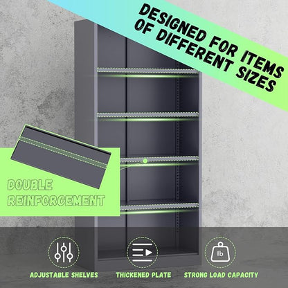 Bonusall 72" Metal Garage Storage Cabinet， Heavy-Duty Steel Cabinet with 2 Locking Doors & 4 Adjustable Shelves for Home, Office, or Workshop Organization(White Grey)