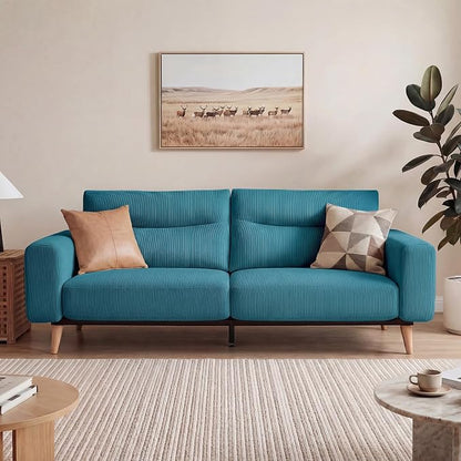 Claiks 81" Oversized Loveseat Sofa, Mid Century Modern Couch for Living Room, Bedroom & Apartment, Corduroy Upholstered 2-3 Seater Sofa with Sturdy Metal Frame, Easy Assembly, Blue