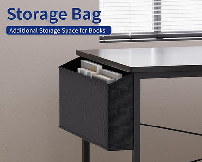 Pamray 47 Inch Reversible L Shaped Gaming Desk Corner Computer Desk with Storage Bag Home Office Table for Writing Study White