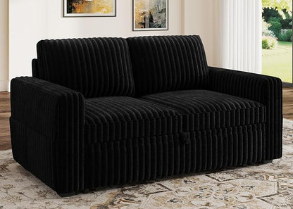HONBAY Modular Pull Out Sofa Bed,Corduroy Loveseat, Couches for Living Room,Black