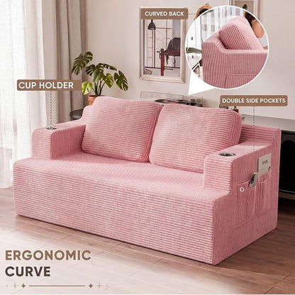 Homall 67” Cloud Couch Sofa 2 Seater Comfy Upholstered Loveseat Floor Sofa with High Density Memory Foam, No Assembly Required, Boneless Couch for Bedroom Living Room (Pink, Loveseat)