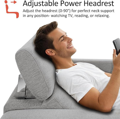 MCombo 88.6'' Reclining Sofa, Wall Hugger Power Recliner Sofa with Adjustable Headrest, USB A & C Charge Ports, Wood Legs, for Living Room (Fabric, HL198M3) (Grey, 3-Seater)
