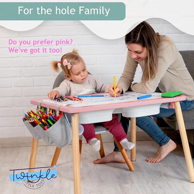 Sensory Table for Toddlers Wooden Montessori Adjustable Activity Table | Toddlers sensory table · adjustable height · 3 bins · Montessori play · activity table · 3 storage bags