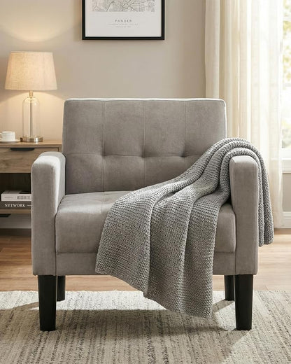 TYBOATLE Accent Chair Living Room Chairs Cozy Tufted Mid Century Modern Accent Chairs with Arms for Bedroom Comfy Reading Arm Chair Small Chairs for Small Spaces Living Room Office (1, Light Grey)