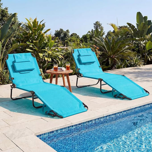 GYMAX Beach Lounge Chair, Sunbathing Chair Patio Lounge Chair Folding Adjustable Recliner with Hole for Face