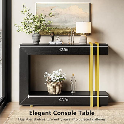 Einhomn 42.5" Console Table Behind Couch, 2-Tier Narrow Entryway Table with Storage, Wood Sofa Tables for Hallway/Entrance/Living Room/Foyer, Black