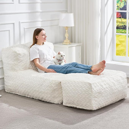 Hobestluk Giant Memory Foam Bean Bag Chairs for Adults (Snow White,Large) | Soft Fabric,Ergonomic Back Support,Lightweight,Easy Clean,No Assembly,Wear-resisting,For Livingroom Guest room,Well-looking