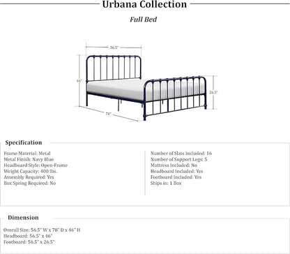 Lexicon Full Metal Bed Frame, Platform Bed with Strong Metal Slat Support Under Bed Storage, Full Bed Frame with Headboard, No Box Spring Needed, Easy Assembly, Full, Navy Blue