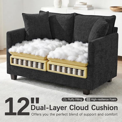 52'' Loveseat Sofa with Ottoman, Modern Cloud Sofa Couch with 27" Deep Seat Comfy Chenille Small Couch for Small Spaces, Apartment, Studio, Bedroom, Living Room