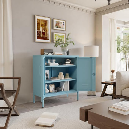 Blue Metal Locker CabinetsMetal Locker Storage Cabinet with Mesh Doors and Adjustable Shelves Coffee Bar Cabinet,Kitchen Pantry Storage Cabinets for Home, Office, Entryway and Hallway