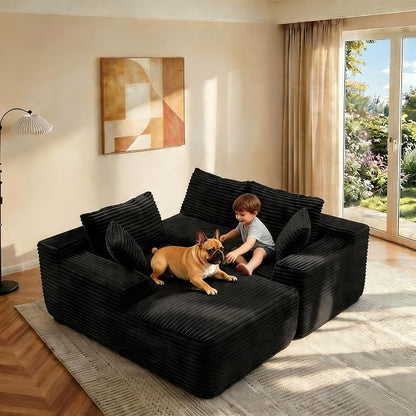JINGLING 94" L Shape Couch with Left Chaise, Memory Foam Boneless Sectional Sofa in a Box, No Assembly Modular Small Couches for Small Spaces, Living Room, Apartments, Plush Corduroy, Black