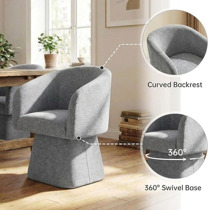 VKNOW Upholstered Swivel Dining Chairs Set of 1, Modern Dining Room Chairs with Barrel Back, Accent Arm Chair for Dining Room, Living Room, Bedroom, Vanity, Gray