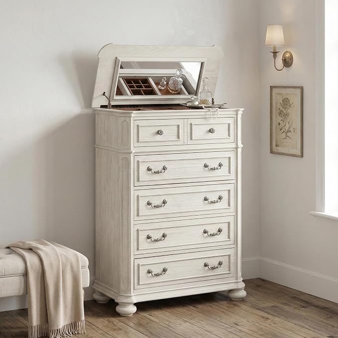 Roundhill Furniture Nelson French Traditional 5-Piece Bedroom Set, Antique White, Queen