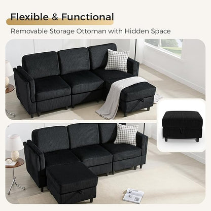 KKL Sleeper Sofa Couch - 4 Seater L Shape Modular Sectional Sofa Bed with Storage Ottoman, Convertible L/U-Shaped Sleeper Couch for Living Room, Modern Reversible Design
