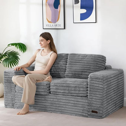 MAXYOYO Boneless Loveseat Sofa Couch for Adults, Floor Bean Bag Couch Sofa | Faux Fur Sofa with Armrests and Back Support, Plush Foam Filled Lounge Couch, Cozy Bean Bag Couch for Living Room, Apartment