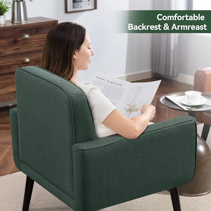 Vogue Furniture Direct Mid Century Accent Chair, Fabric Modern Chair with Wooden Frame, Cozy Armchair Reading Chair with Comfy Back for Apartment, Living Room, Bedroom, Small Space, Corner, Green