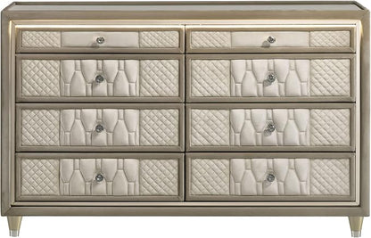 Coaster Home Furnishings - Lorient - Wood and Velvet - 8-Drawer Dresser with LED Lighting, Quilted Fronts and Crystal Knobs - Bedroom - Ivory and Camel - 222663
