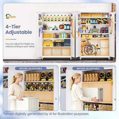 Metal Garage Storage Cabinet with Locking Doors and Adjustable Shelves, Wide & Deep Storage Cabinet on Wheels, 71" Rolling Tool Cabinet for Garage, Basement, Home Office
