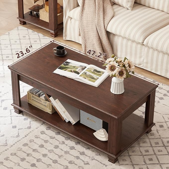 SAVOR LIFE Farmhouse Coffee Table and TV Stand Set of 2, Rustic Wood Living Room Table Set 2 with Center Table, TV Console for Living Room, Walnut