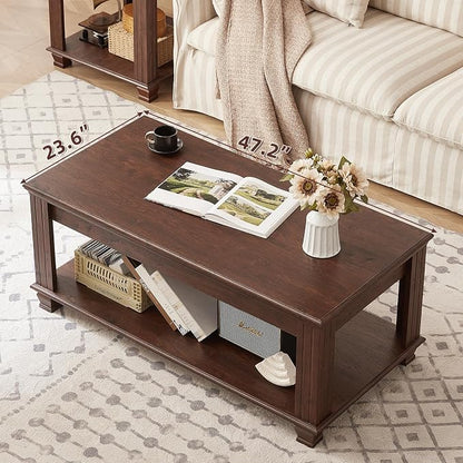 SAVOR LIFE Farmhouse Coffee Table and TV Stand Set of 2, Rustic Wood Living Room Table Set 2 with Center Table, TV Console for Living Room, Walnut
