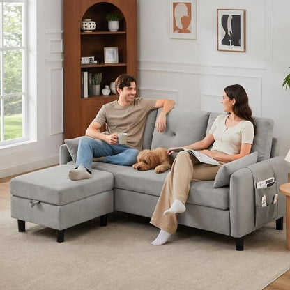 Convertible Sectional Sofa, 77" Small L Shaped 3 Seat Couch with Reversible Storage Chaise, Modern Polyester Fabric Sofa Couches for Living Room, Apartment and Small Space