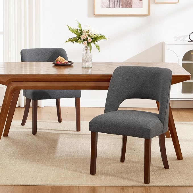 Dining Chairs Set of 2,Modern Dining Room Chairs with Thick Cushions,Upholstered Linen Fabric Kitchen Chairs for Kitchen Dining Room Darkgrey