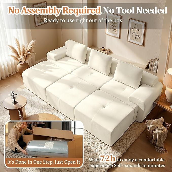 122" Oversized Boneless Couch, Comfort Cloud Sectional Couches for Living Room, Modular Sofa High Back & Extra Deep Seat, No Assembly, Soft Chenille Fabric (Warm White, 122 inch-（3+3）)