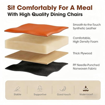 Atoll Modern Accent Dining Chairs Set of 2 with Upholstered PU Leather Seat & Curved Back, Metal Legs, Mid-Century Kitchen Chair for Dining Room, Living Room or Office (2, Orange)