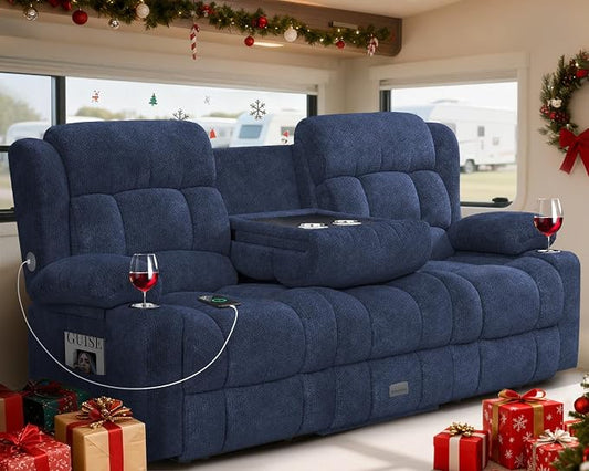 Loveseat Recliner Sofa with Flip Backrest Design, 3 Seat RV Recliner Sofa with USB Ports & Pockets, Wall Hugger Reclining Loveseat with Cup Holders & Drawer, RV Couch for Home Theater Seating