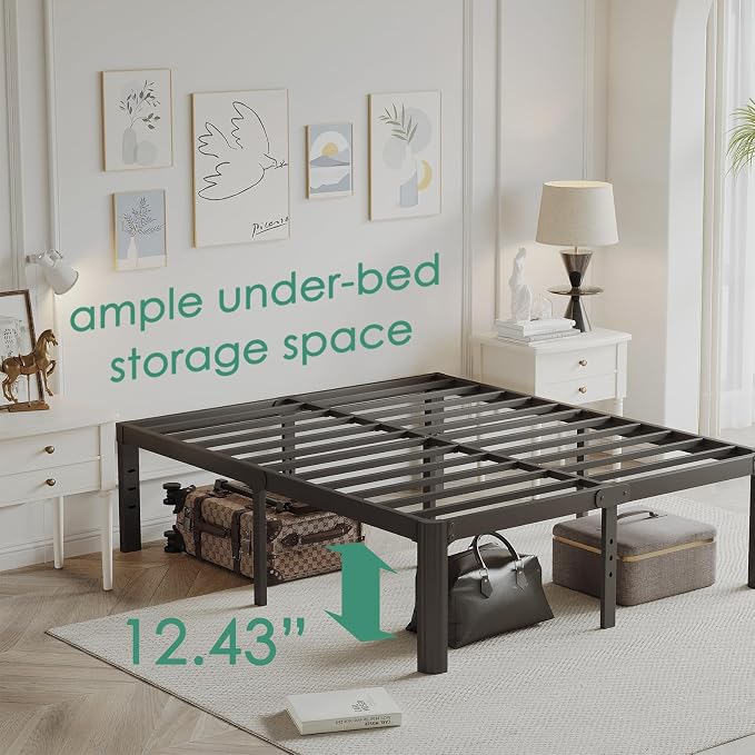 14 Inch High Platform Metal King Size Bed Frame, King Bed Frame no Box Spring Needed, Heavy Duty, Noise Free, Easy Assembly, Black