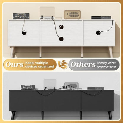 SUPERJARE TV Stand for 55 Inch TV, Entertainment Center with Adjustable Shelf, 2 Cabinets, TV Console Table, Media Console, Solid Wood Feet, Cord Holes, for Living Room, Bedroom, White