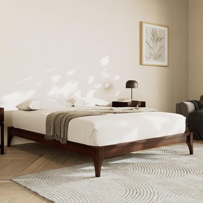 Merax King Size Solid Dry Bamboo Wood Platform Bed | Mid-Century Modern Bed Frame with Wood Slat Support, No Box Spring Needed, Easy Tool-Free Assembly, Chocolate