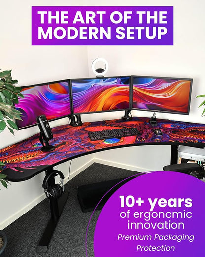 Arozzi Arena Angelo L Shaped GamingDesk, PC Gaming Desk L Shape, Height Adjustable L Shaped StandingDesk for Home Office, ComputerDesk with Full Coverage Mouse Pad (Crawling Chaos)
