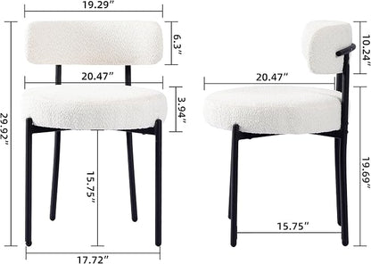 EDWELL White Dining Chairs Set of 2, Modern Dining Room Chairs Mid Century with 3.94" Cushions and Metal Legs, Round Upholstered Boucle Chairs for Kitchen, Living Room, Easy Assembly